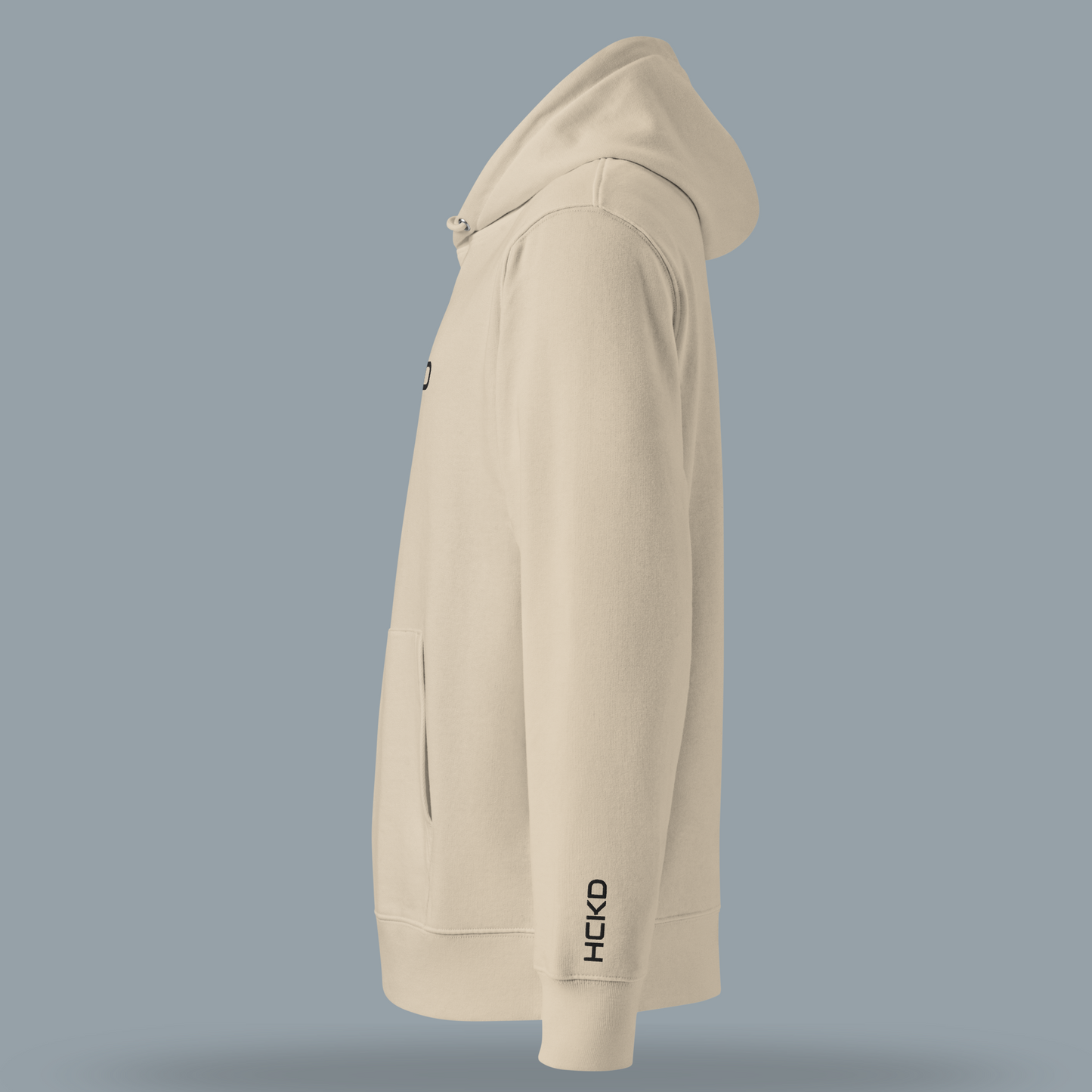 HCKD HOOD-01 hoodie in cream color, featuring a double-layered hood and kangaroo pocket for all-day comfort.